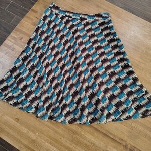 JONES NEW YORK 100% SILK Lined Printed A-Line Skirt in Teal, Brown & Cream 8P
